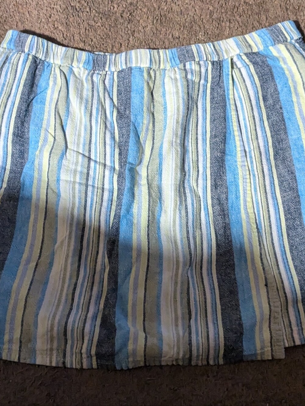 Denim & Co. Naturals Soft Khaki Multi Striped Linen-Blend Skort